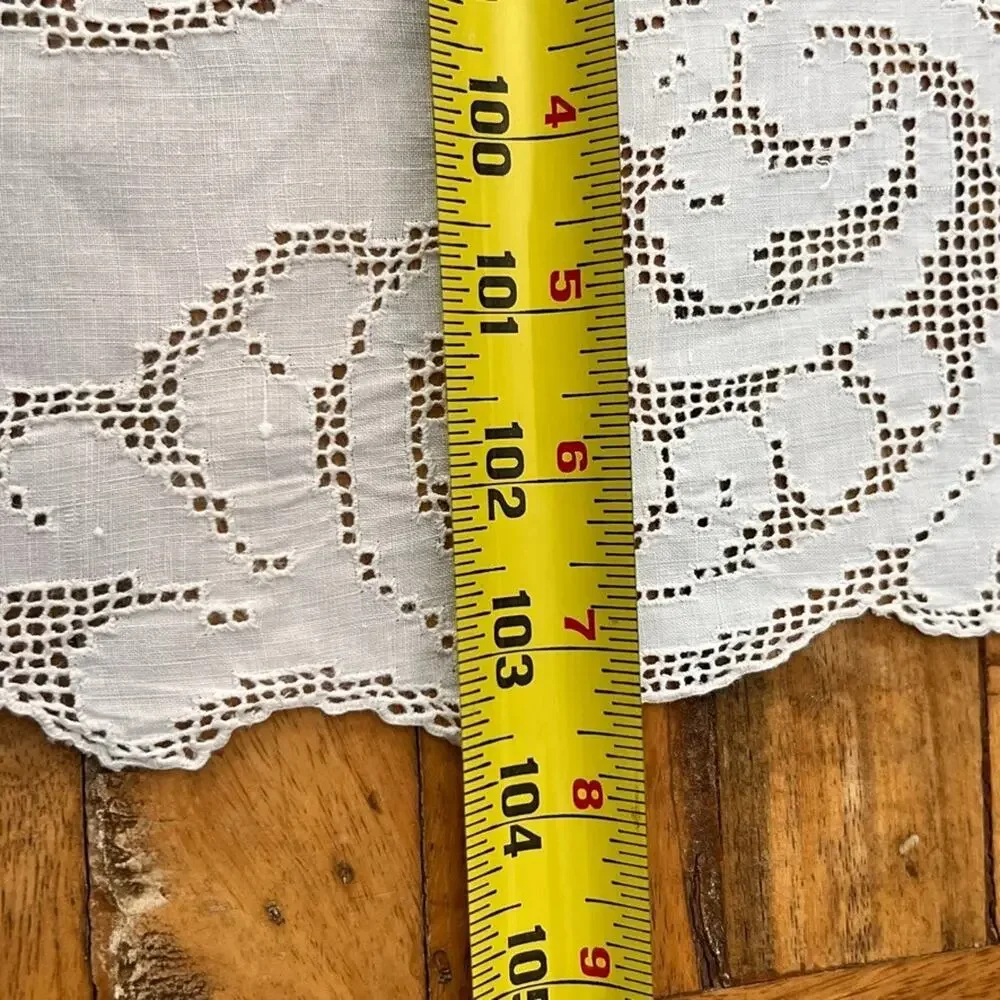 Antique Batiste White Linen Tablecloth Floral Lace Raised Embroidery 103 x 69" - Picture 11 of 13